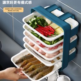 最新升級瀝水款”六層疊加 大容量抽屜式 壁掛蔬果配菜盤～超級省空間 做菜不再手忙腳亂-
