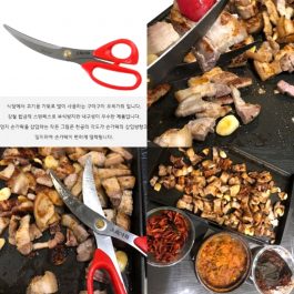 阿珠媽剪刀手”韓國烤肉店專用!彎型專業料理剪刀~五花肉/肉排/烤肉好幫手
